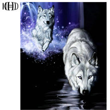 MHD Diamante bordado lobo completa & rodada diy diamante pintura animal mosaico diamante decoração de cristal do ponto da cruz needlework 2024 - compre barato