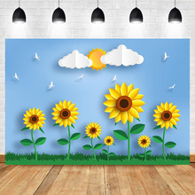 NeoBack Sunflower Happy Birthday Backdrop Blue Sky White Clous Newborn Baby Photography Background Baby Shower Decorate Supplies 2024 - buy cheap