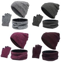 Conjunto de 3 guantes de lana suave para mujer, gorro de punto con cuello, conjunto de 3 uds. 2024 - compra barato