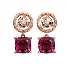 MOONROCY Rose Gold Color Crystal Earrings Rose Red Flower Vintage Jewelry Wholesale for Women Girls Gift Dropshipping 2024 - buy cheap