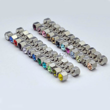 Fashion 24pairs/lot 6MM hexagonal Both-side Austrian crystal no fade titanium steel Men earrings 24 color 2024 - buy cheap