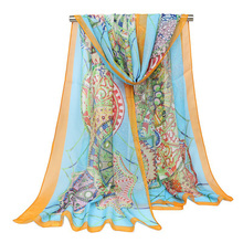Chal de chifón de seda de 50cm * 160cm con estampado colorido chal a la moda para Mujer, 3 colores, bufanda de verano para Mujer 2024 - compra barato