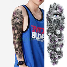 Waterproof Temporary Tattoo Sticker eye rose clock bird full arm large size fake tatto big flash tatoo sleeve for men women girl 2024 - buy cheap