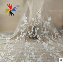 Tela de encaje bordado para decoración de vestido de boda, accesorios de tela de alto grado, Manual, blanco marfil 2024 - compra barato