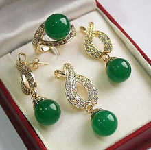 Free shipping .466 Jewelry 12mm Green  Pendant Necklace Earrings Ring set AAA 2024 - buy cheap