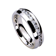 316l aço inoxidável anéis de titânio alta polido incrustada dentro do arco círculo strass anel de prata casal amante noivado 2024 - compre barato