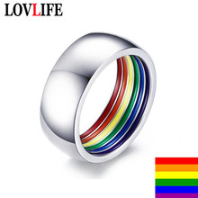 8mm Inner Rainbow Enamel LGBT Rings Wedding Band Gay Lesbian Pride Homosexual Couple Rings for Women Men Stainless Steel Jewelry 2024 - buy cheap