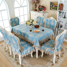 De alta calidad de lujo mantel de lino cubierta de la silla azul gris funda para mesa de Navidad bordado cojín para silla de comedor de respaldo 2024 - compra barato