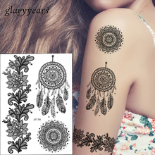 1pc Hot Fashion Large Indian Mehndi Henna Women Body Art Glitter Tattoo Kit BJ013A Feather Black Style Temporary Tattoo Stencils 2024 - buy cheap