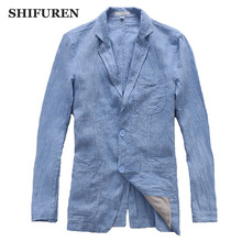 SHIFUREN-Chaqueta de lino de manga larga para hombre, chaqueta informal para otoño y primavera, transpirable, de 100% puro, con una botonadura 2024 - compra barato