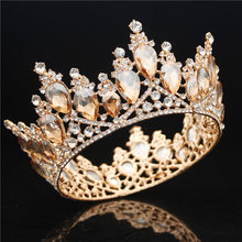 Coroa de casamento luxuosa, com cristais amarelos, para noiva, acessório completo de joia 2024 - compre barato