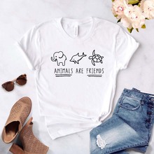 Animals Are Friends, женская футболка с изображением слона и черепахи, хлопковая хипстерская забавная футболка, подарок леди Юн, топ, футболка, Прямая поставка, ZY-282 2024 - купить недорого
