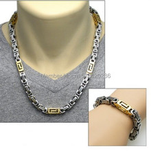 2020 Best Sale Gold   Square Link Chain Necklace & Bracelet Set  Stainless Steel Men's Jewlery Set  6mm wide Free Shipping 2024 - buy cheap