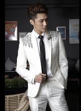 Suit And Pants Hot New Men Sequined Suit White Suit Sets Formal Dress Singer Stage Costumes Groom Groomsman Dress S-4xl 2024 - buy cheap