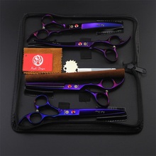Purple dragon 7.0 inch Professional pet grooming scissors dogs shears hair cutter Straight & Curved & Thinning 4pcs/set 2024 - buy cheap
