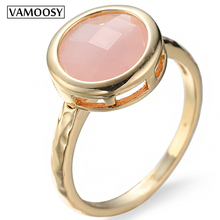 2018 Women Ring Fashion pink Big round natural stone Crystal gold color Wedding rings For Women Jewelry Wholesale anillos mujer 2024 - buy cheap