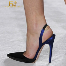 Sapato feminino stiletto ponta fina preto e azul, calçado feminino salto estilingue plus size 41 42 43 primavera outono 2021 2024 - compre barato
