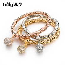 LongWay-pulsera con colgante de bola de cristal para mujer, brazalete de Color dorado, cadena elástica, Color plateado, SBR150181 2024 - compra barato