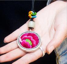 Handmade silver jewelry Bodhi children folk style ethnic Miao silver embroidery Circle Pendant Long Necklace Pendant 2024 - buy cheap