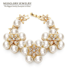 Neoglory charme simulado pérola pulseiras & bangles moda luz amarelo ouro cor jóias presentes de casamento feminino 2024 - compre barato