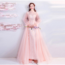 Light Pink Prom Dresses O-Neck Illusion Long Sleeves Full Length Lace Appliques Long Prom Gown vestido longo festa gala In Stock 2024 - buy cheap