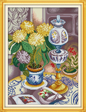 Chrysanthemum vase cross stitch kit cartoon 14ct 11ct count print canvas stitching embroidery DIY handmade needlework 2024 - buy cheap