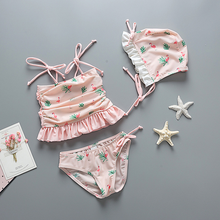 Girl Cute Print Bikini Set With Cap New Girls Two-piece Swim Bathing Suit For Teenager Kids Beach Swimwear Flamingos Swimsuit 2024 - buy cheap