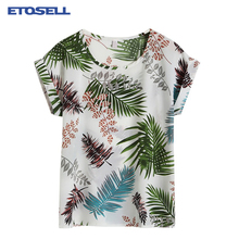 Популярная Летняя женская Повседневная блузка, рубашка с цветочным шифоновым принтом и круглым вырезом, короткий рукав, женский топ, свободные блузы, большие размеры L-4XL 2024 - купить недорого