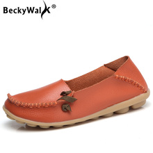 BeckyWalk-Zapatos planos de piel auténtica para Mujer, zapatillas informales de punta redonda, de talla grande, para primavera y otoño, WSH2679 2024 - compra barato