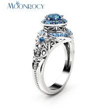 MOONROCY Cubic Zirconia Blue Crystal Wedding CZ Rings Promise Vintage Jewelry for Women Gift Womens Ring Drop Shipping Gift 2024 - buy cheap