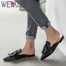 WETKISS Satin Slippers Women Fashion Casual 2019 New Slides Shoes Summer Mules Shoes Ladies Pointed Toe Flat Shoes Female Black 2024 - buy cheap