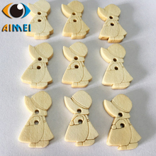 100pcs/lot Wood Color Girl With Cap Shape Wooden Buttons For Handmade Accessories DIY Clothing Accessories Sewing Button 2024 - buy cheap