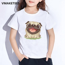 Детская летняя забавная футболка с короткими рукавами для мальчиков и девочек детская футболка с акварельным принтом «Мопс» Повседневная мягкая одежда для малышей HKP2162 2024 - купить недорого