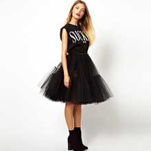 New 5 Layers Black Tulle Skirt High Waist A Line Midi Tutu Skirts Womens Lush Lolita Skirt 2017 Summer faldas saia jupe 2024 - buy cheap