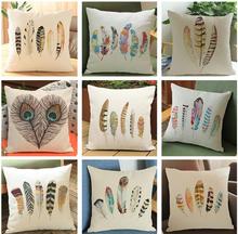 New beauty feather printed linen cushion Cushion Cover covers sofa bed car home room Dec square wholesale FG092 2024 - buy cheap