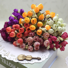 15 cabezas multicolores/ramo pequeño ramo de rosas flores de imitación flores de seda Rosa flores decorativas decoraciones para el hogar para la boda 2024 - compra barato