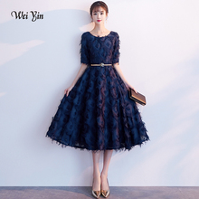 weiyin Robe De Soriee Navy Blue Evening Dress Lace Half Sleeves A-line Evening Dresses Banquet Party Formal Prom Dress WY1157 2024 - buy cheap