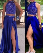 Royal Blue Prom Dresses 2019 Sexy Two Pieces Split Pageant Holidays Graduation Wear Formal Evening Party Gowns Plus Size 2024 - buy cheap