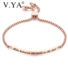 V. ya novo estilo "ela acreditava que poderia então ela fez" ajustável pulseira de aço inoxidável pulseiras para mulher rosa pulseira de ouro 2024 - compre barato