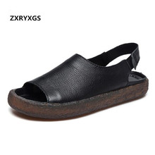 2021 Summer New Fashion Cowhide Leather Shoes Sandals Women Flats Comfort Soft Women Sandals Non-slip Breathable Fashion Shoes 2024 - buy cheap