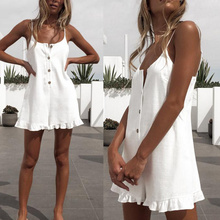 Women Spaghetti Strap Button Down Ruffles Jumpsuit Shorts Playsuits for Summer AIC88 2024 - buy cheap