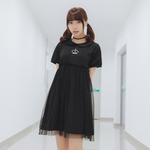 Crown Embroidered Mesh Dress Japanese Women Harajuku Short Sleeve Sweet Dress Casual Vintage Party Dresses 2024 - buy cheap