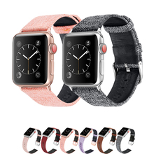 Correa de cuero genuino para apple watch, banda de 44mm, 40mm, 42mm y 38mm, correa de tela de lona para iwatch pulseira 5/4/3/2/1 2024 - compra barato