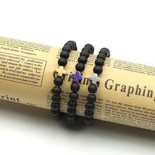 Pulseira esportiva e artesanal de contas, bracelete de pedra natural fosca 8mm com pingente de cruz para homens e mulheres 2024 - compre barato