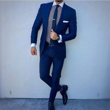 Terno masculino blazer para casamento, azul marinho, de noivo, com lapela, decoração, blazer para homens, duas peças 2024 - compre barato