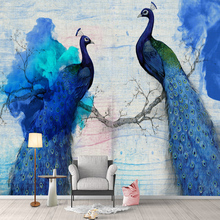 Papel de parede com foto personalizada 3d, pavão azul, estilo europeu, sala de estar, tv, sofá, plano de fundo de paredes, decoração de casa 3 d 2024 - compre barato