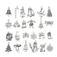 KJjewel Mixed Antique Silver Plated Christmas Tree Snowman Bow Snowflake Charms Pendants Jewelry Making Accessories DIY 2024 - buy cheap