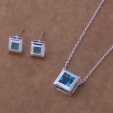 Silver plated jewelry sets, silver jewelry set ser blue zircon elegant Earring Necklace /YUICHHUQ 2024 - buy cheap