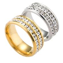 Fashion Gold  Stainless Steel Crystal Rings for Women Double 2 Row of Channel Set CZ Wedding Ring Bands Jewelry 10pcs/lot 2024 - buy cheap
