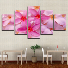 Moderna Arte Da Parede Da Lona Pictures Home Decor Quadro 5 Peças Linda Rosa Flores Pinturas Plumeria Rubra HD Imprime Cartazes 2024 - compre barato